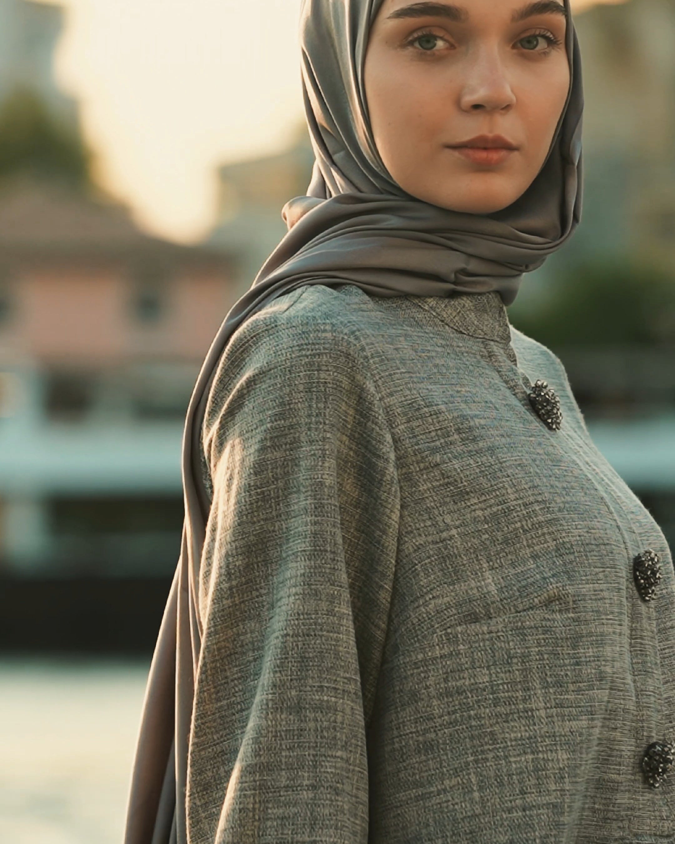 Brooch Accent Tunic In Dusky Sea