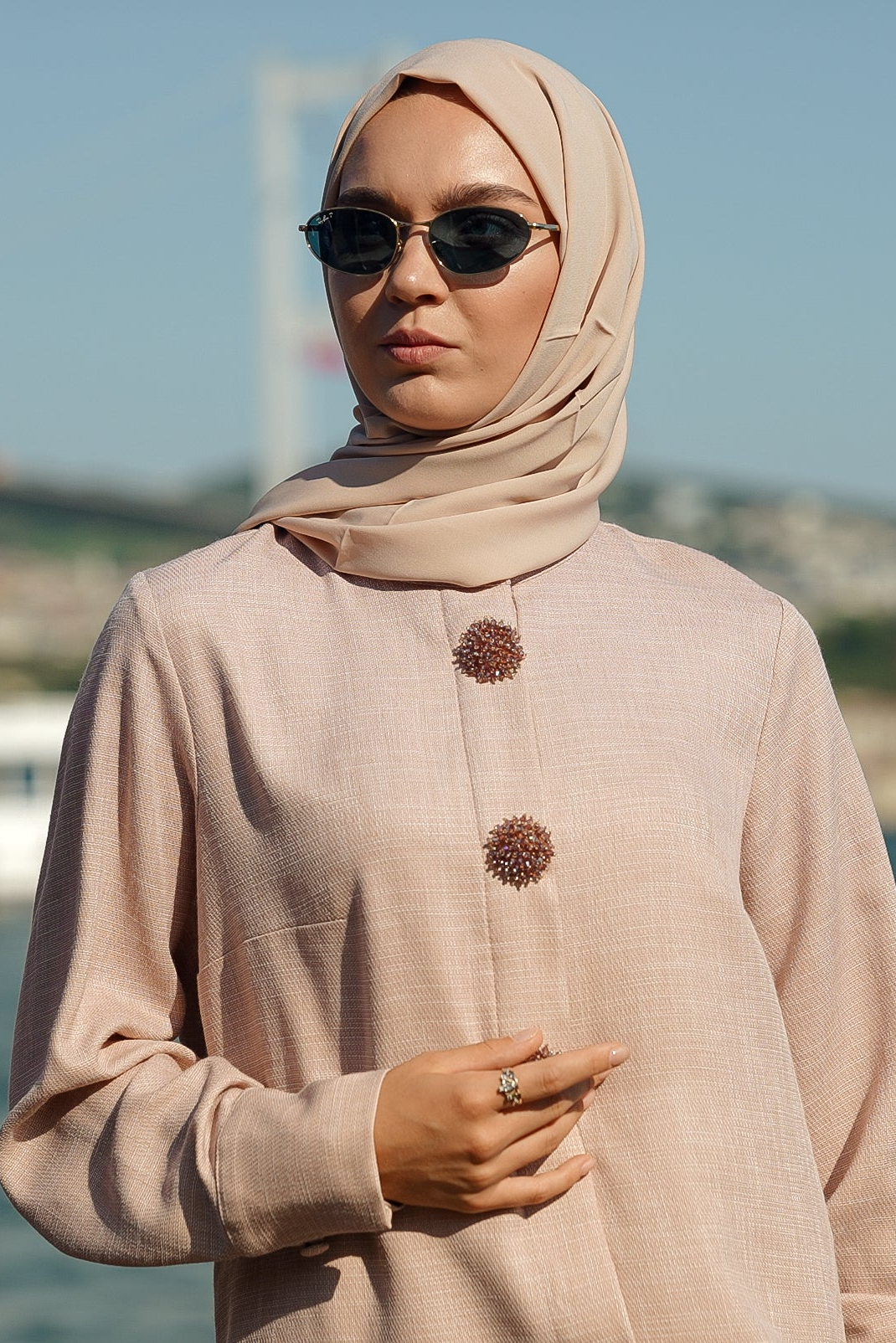 Brooch Accent Tunic In Petal Rose