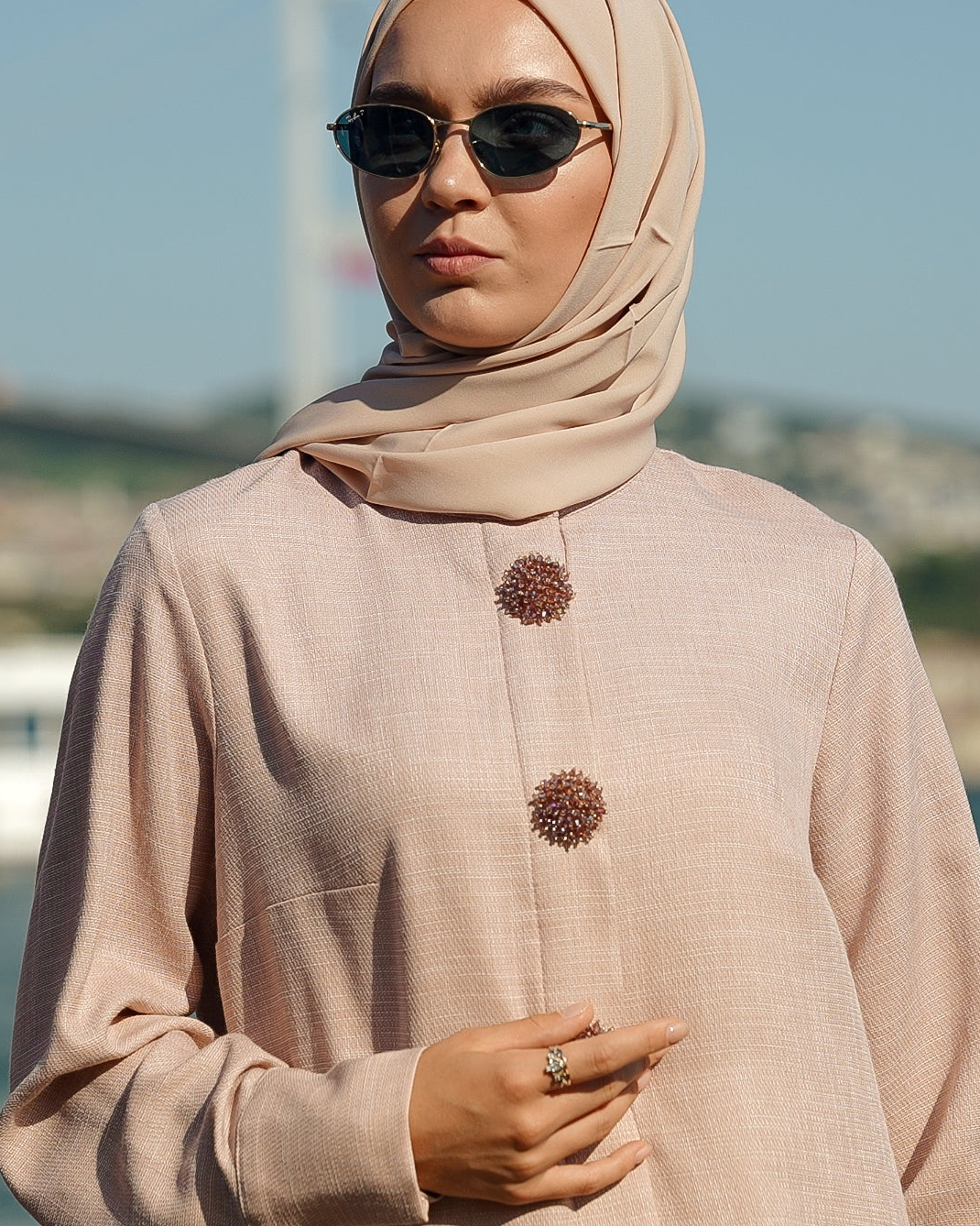 Brooch Accent Tunic In Petal Rose