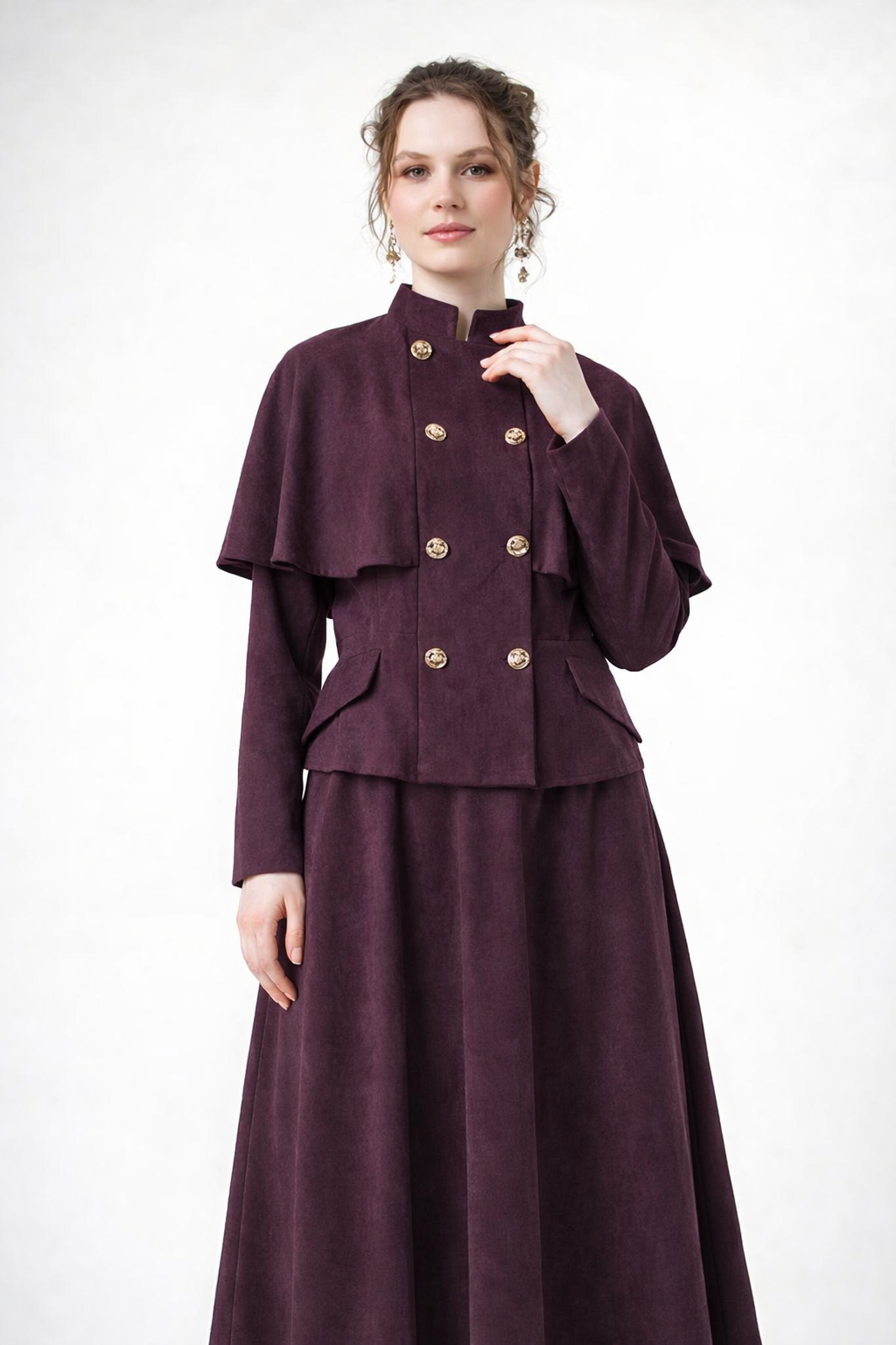 Delicate Suede Cape Set -Plum