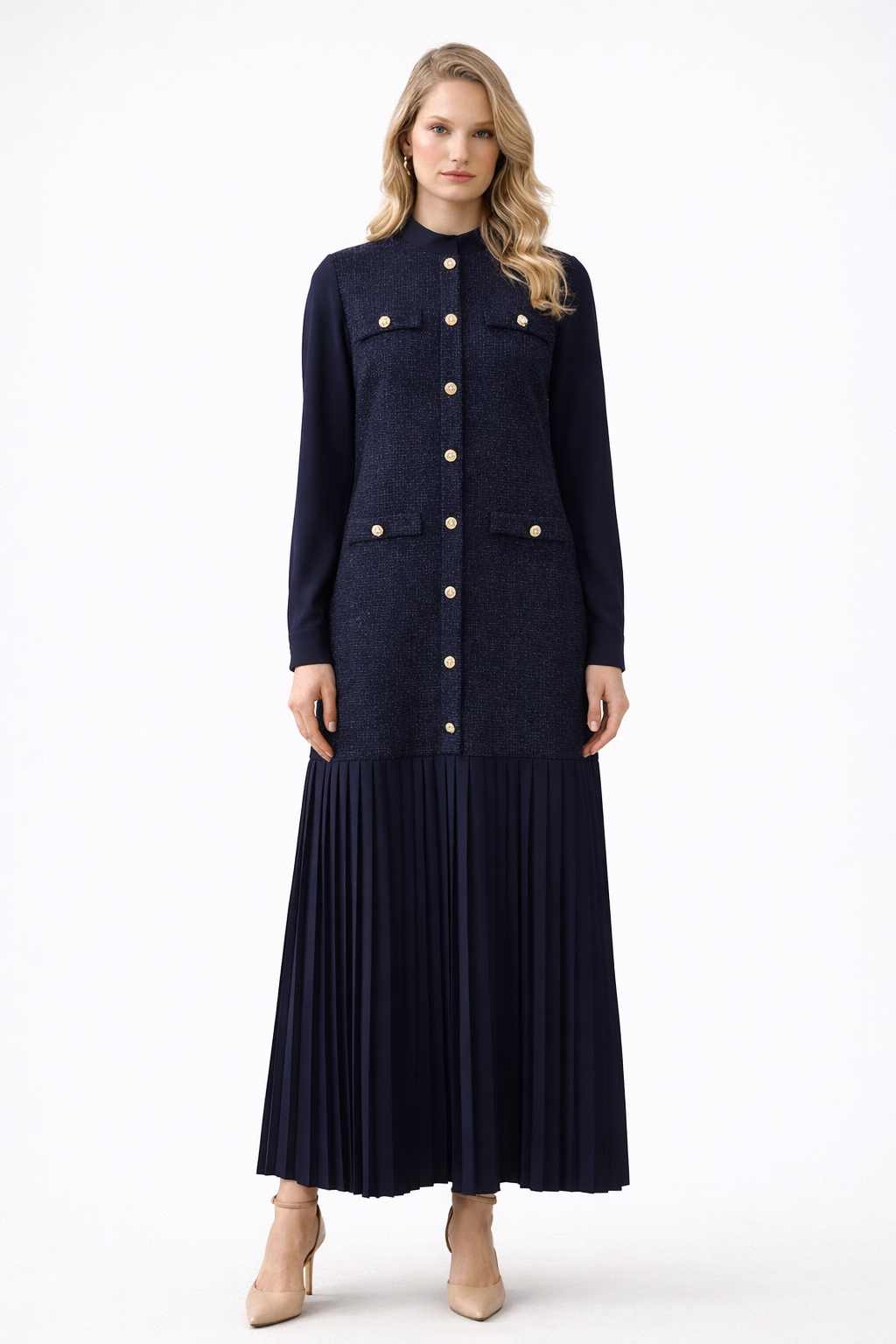 Lurex Tweed Maxi Dress- Twilight Navy