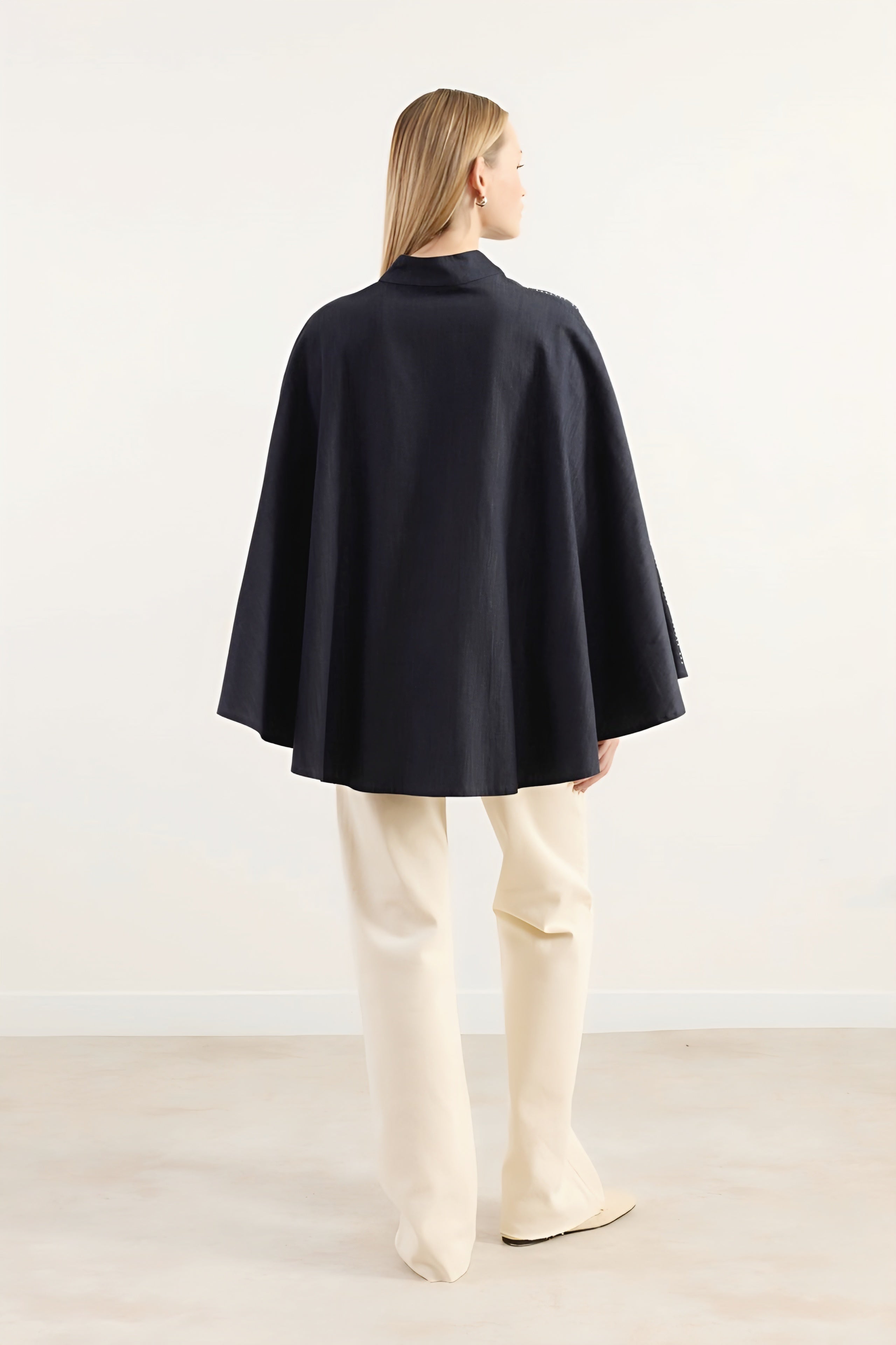 Strass-Embellished Belted Cape Jacket