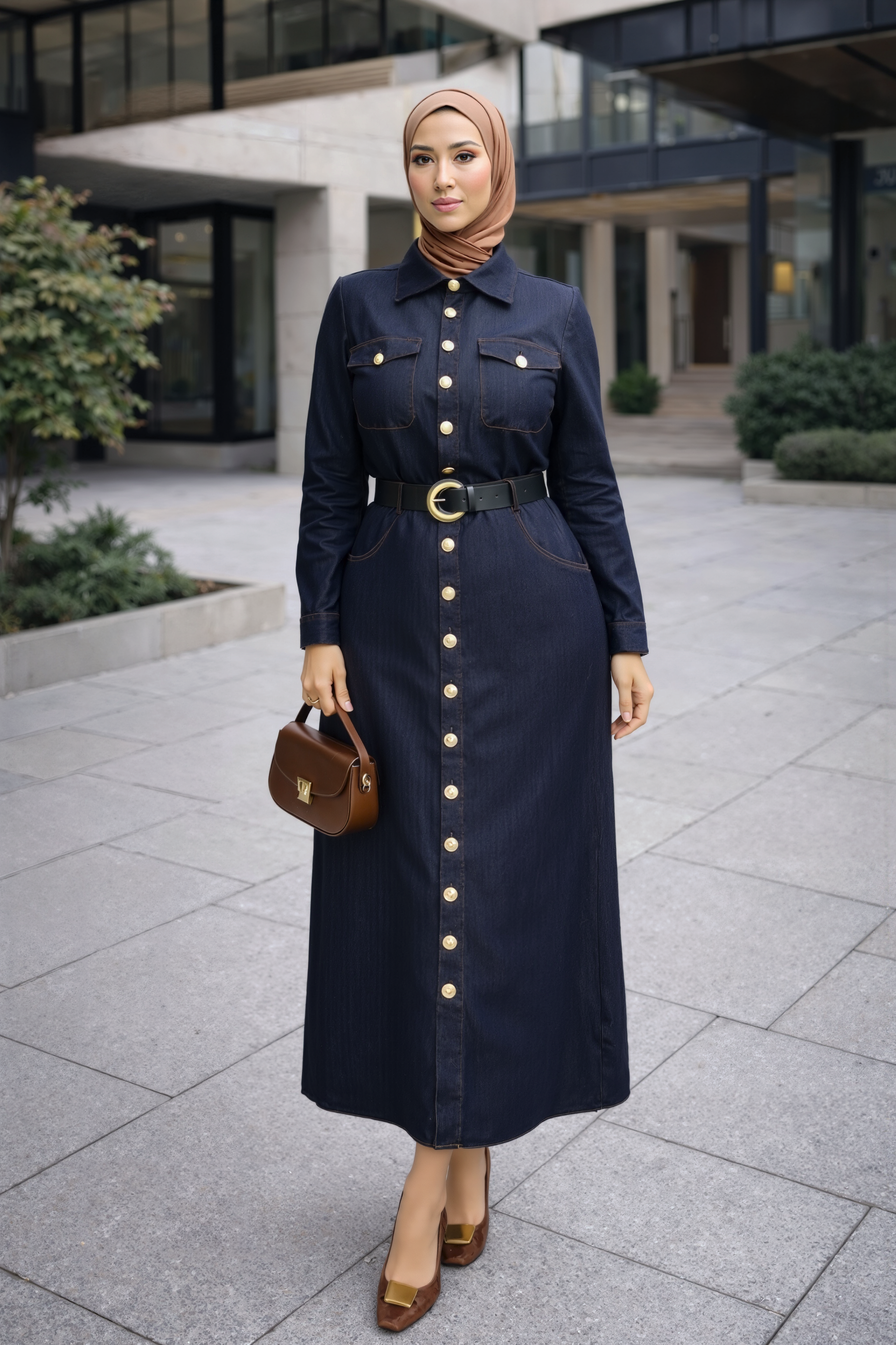 Structured Belted Denim Shirt Dress-Midnight Indigo