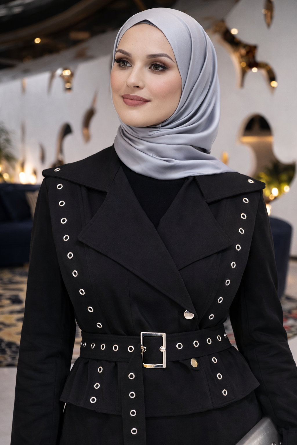 Silver Eyelet Tailored Jacket – Midnight Noir