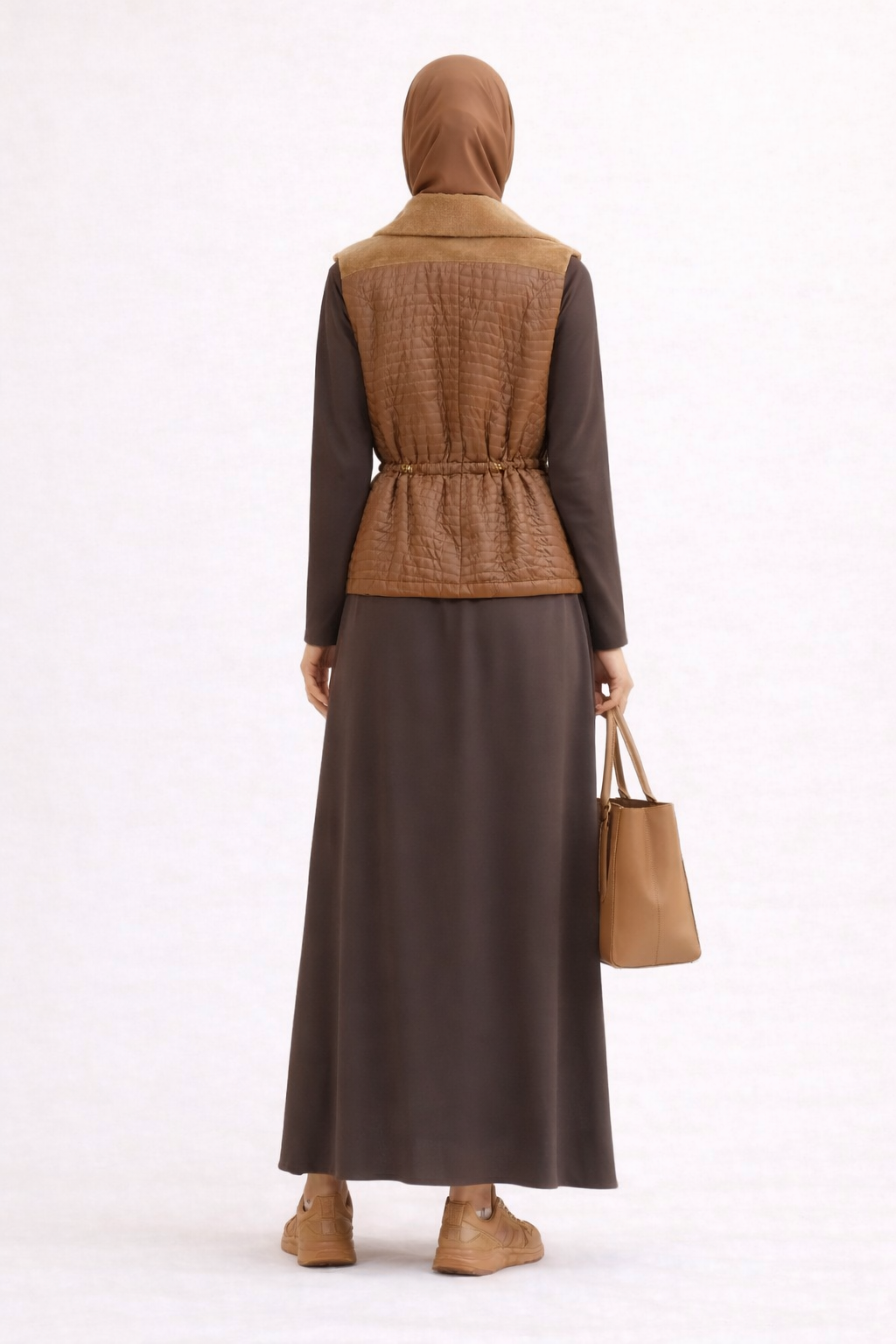 Quilted Faux Fur Layered Dress Set-Deep Cocoa