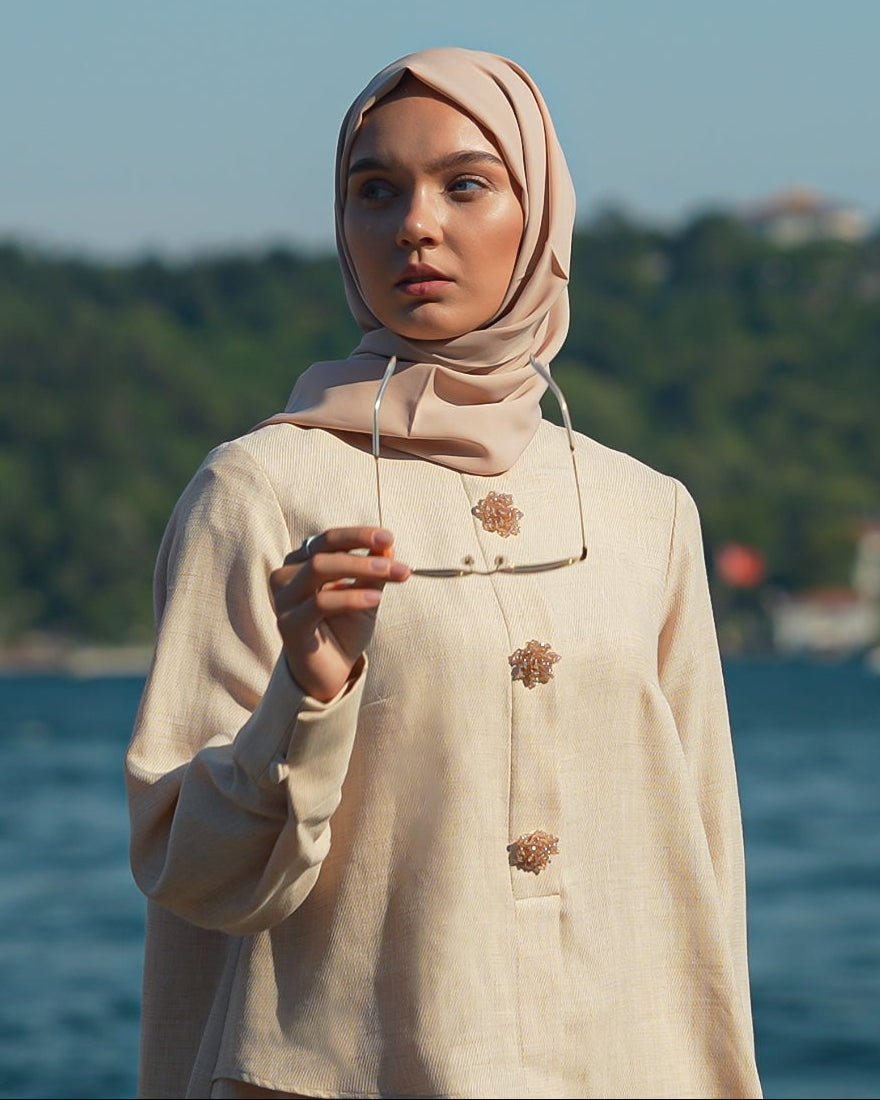 Brooch Accent Tunic In Misted Gold