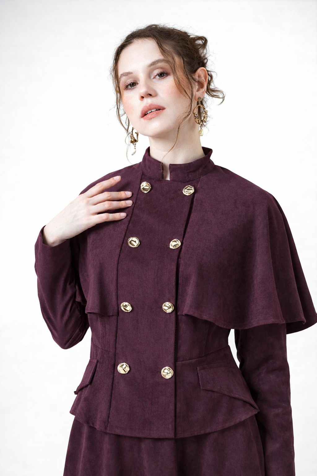 Delicate Suede Cape Set -Plum