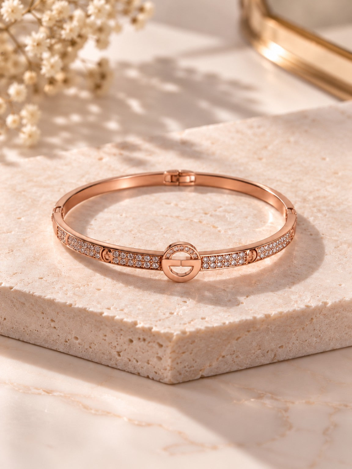 #Style_The Rose Gold Crystal Emblem Bracelet