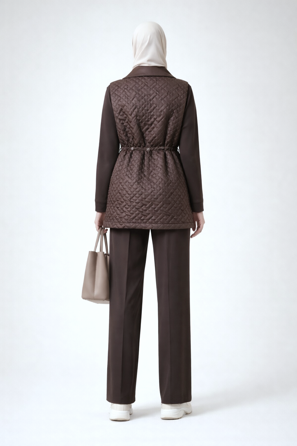 Quilted Vest Pant Set-Deep cocoa