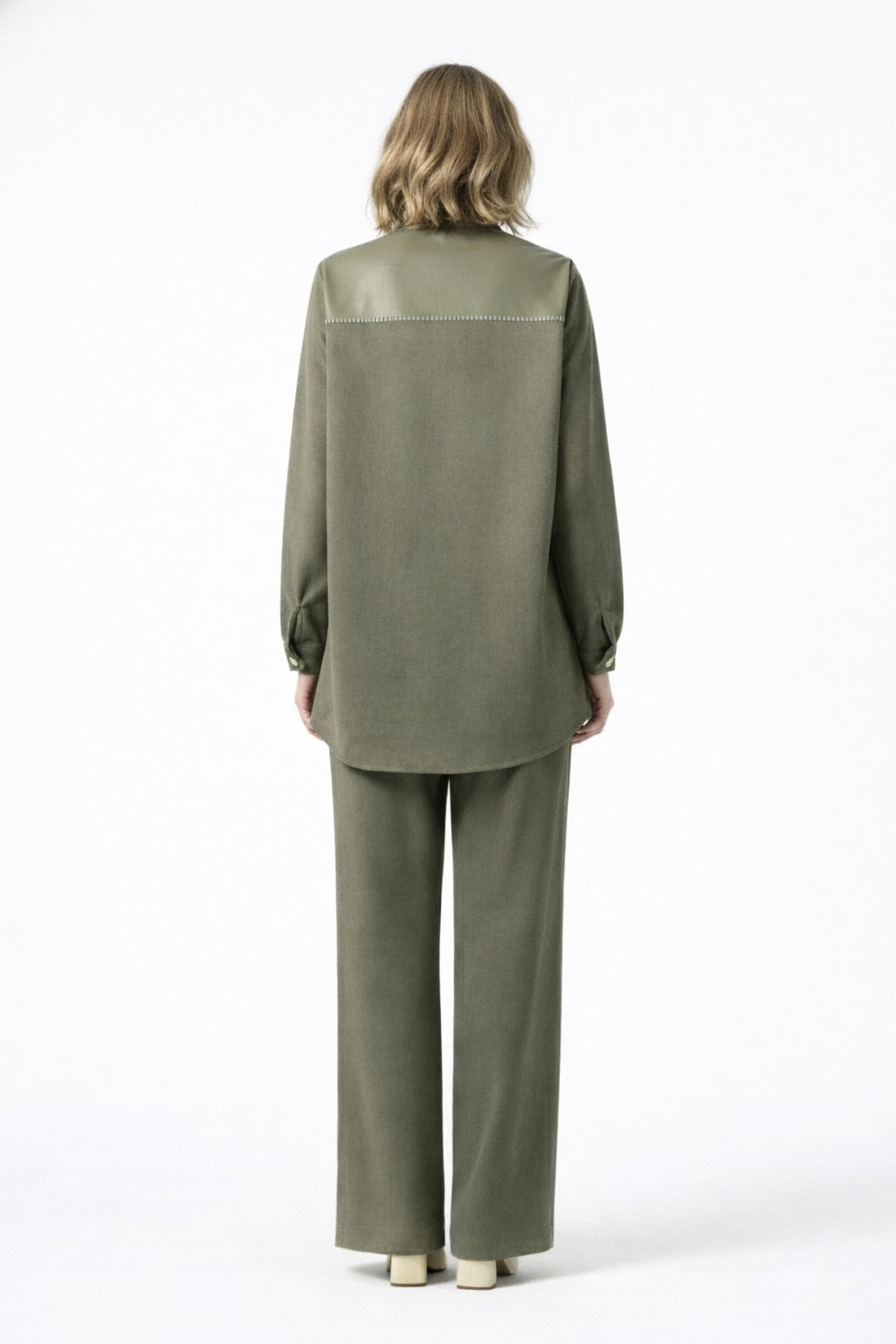 Refined Suede and Leather Ensemble-Reseda Green