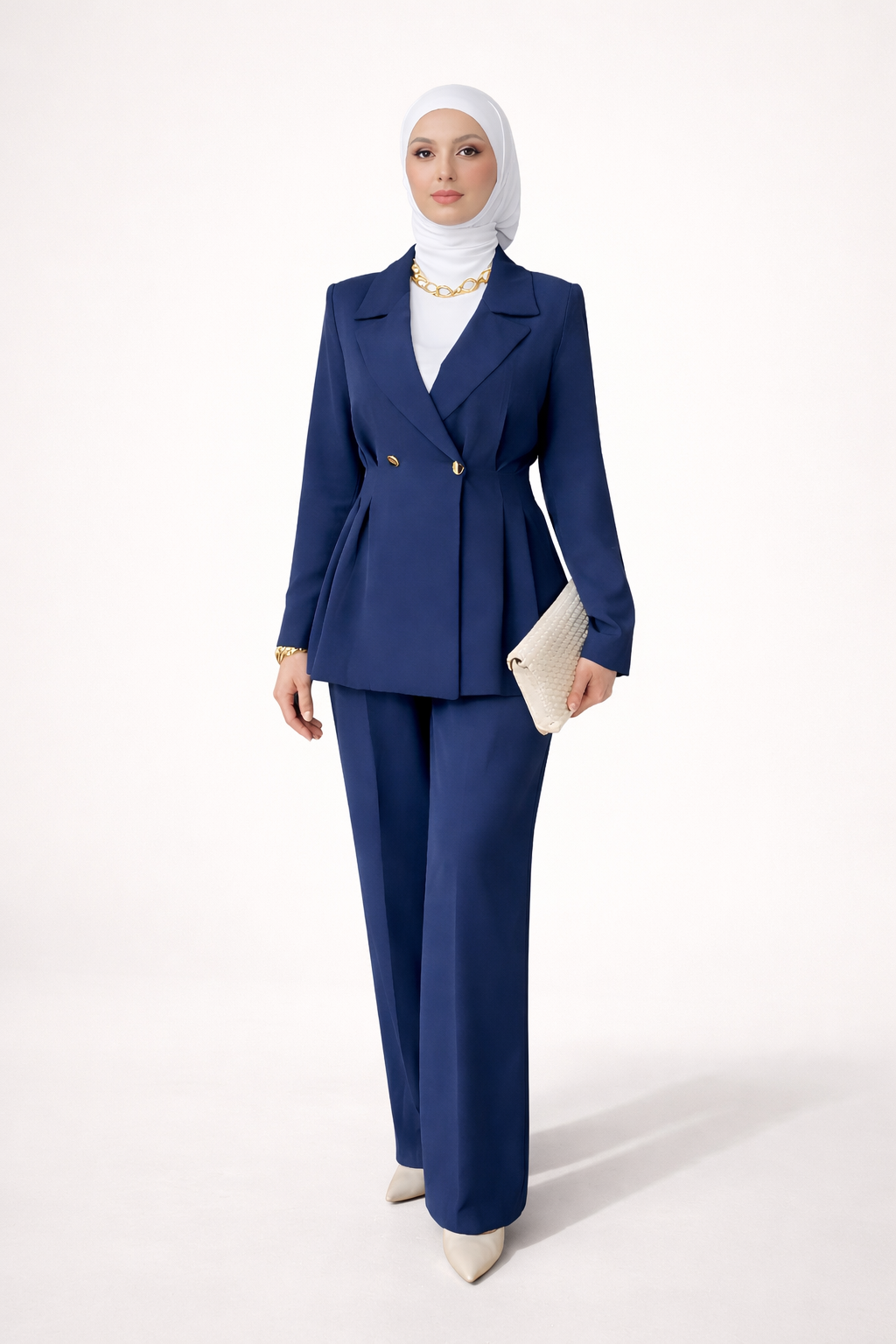 Tailored Pleated Blazer Set-Deep Royal Blue
