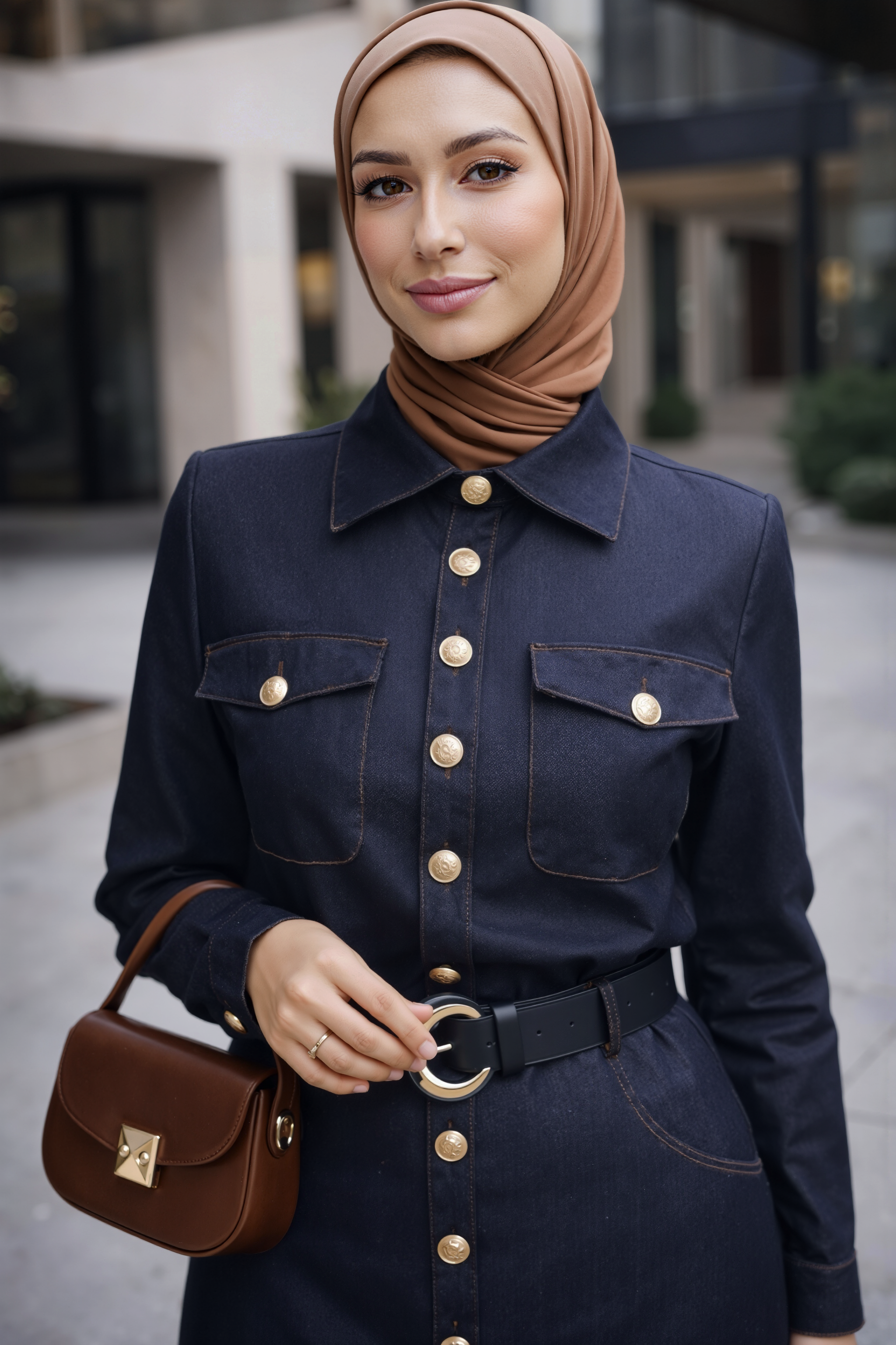 Structured Belted Denim Shirt Dress-Midnight Indigo