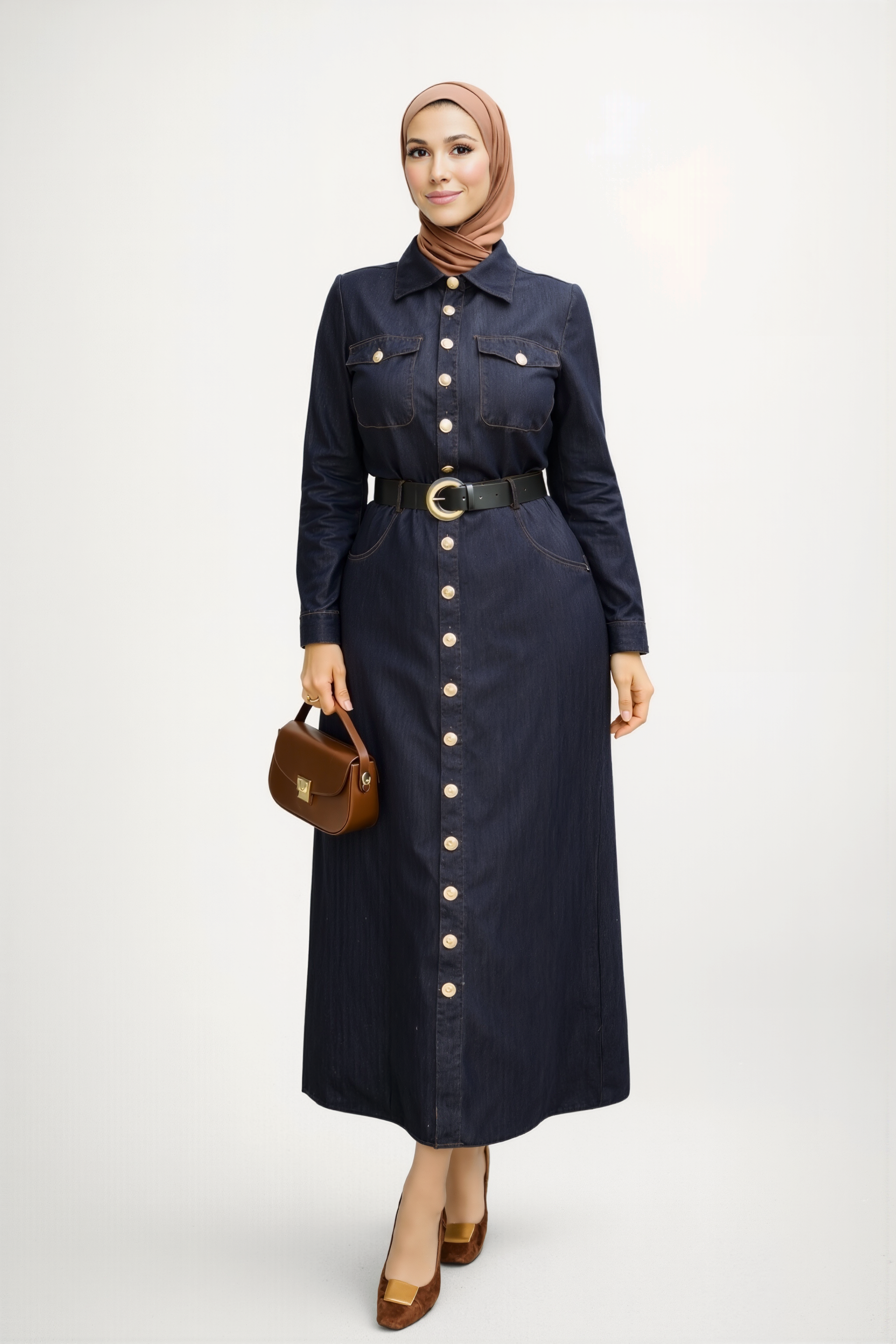 Structured Belted Denim Shirt Dress-Midnight Indigo