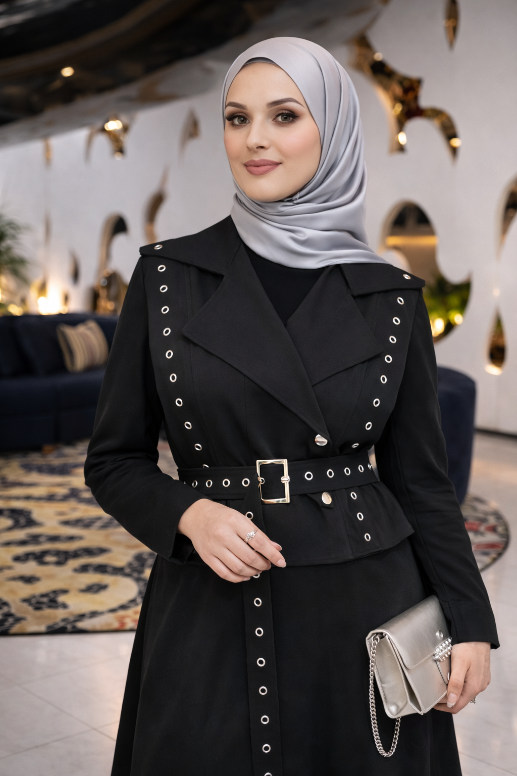 Silver Eyelet Tailored Jacket – Midnight Noir