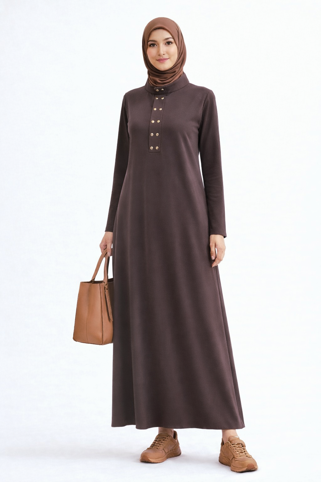 Quilted Faux Fur Layered Dress Set-Deep Cocoa