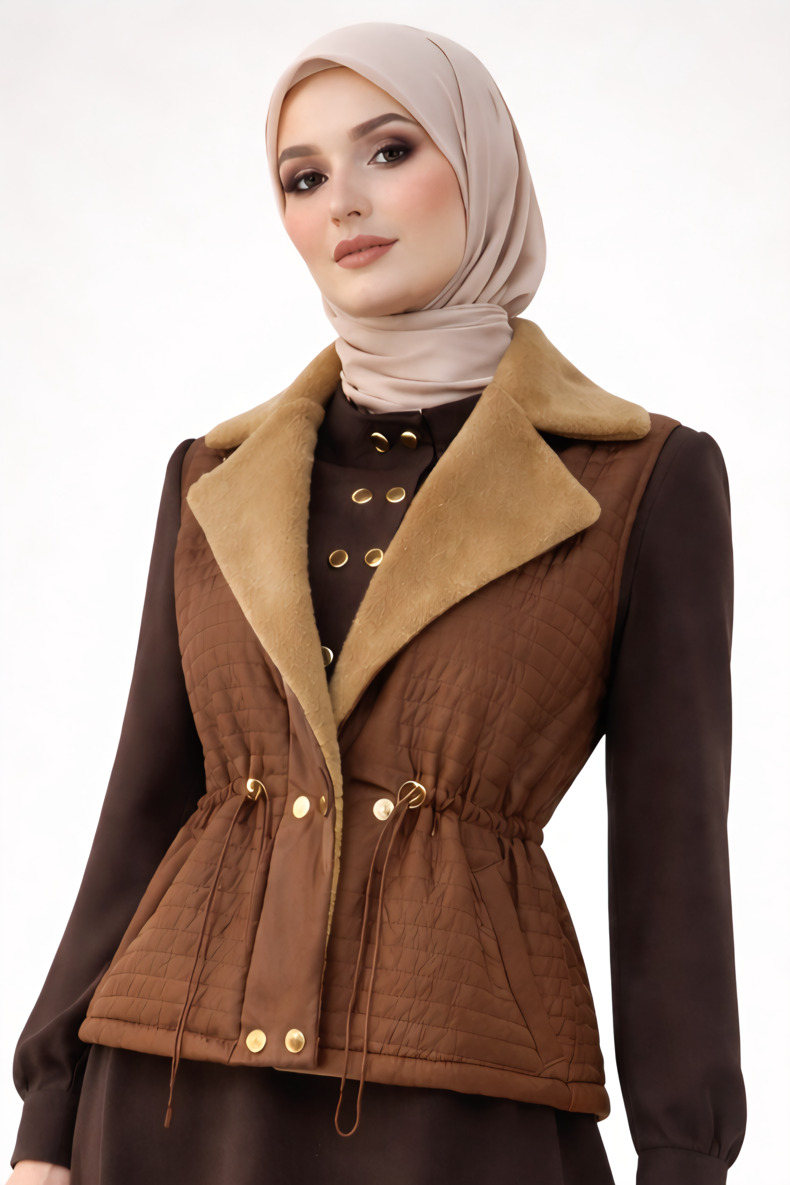 Quilted Faux Fur Layered Dress Set-Deep Cocoa