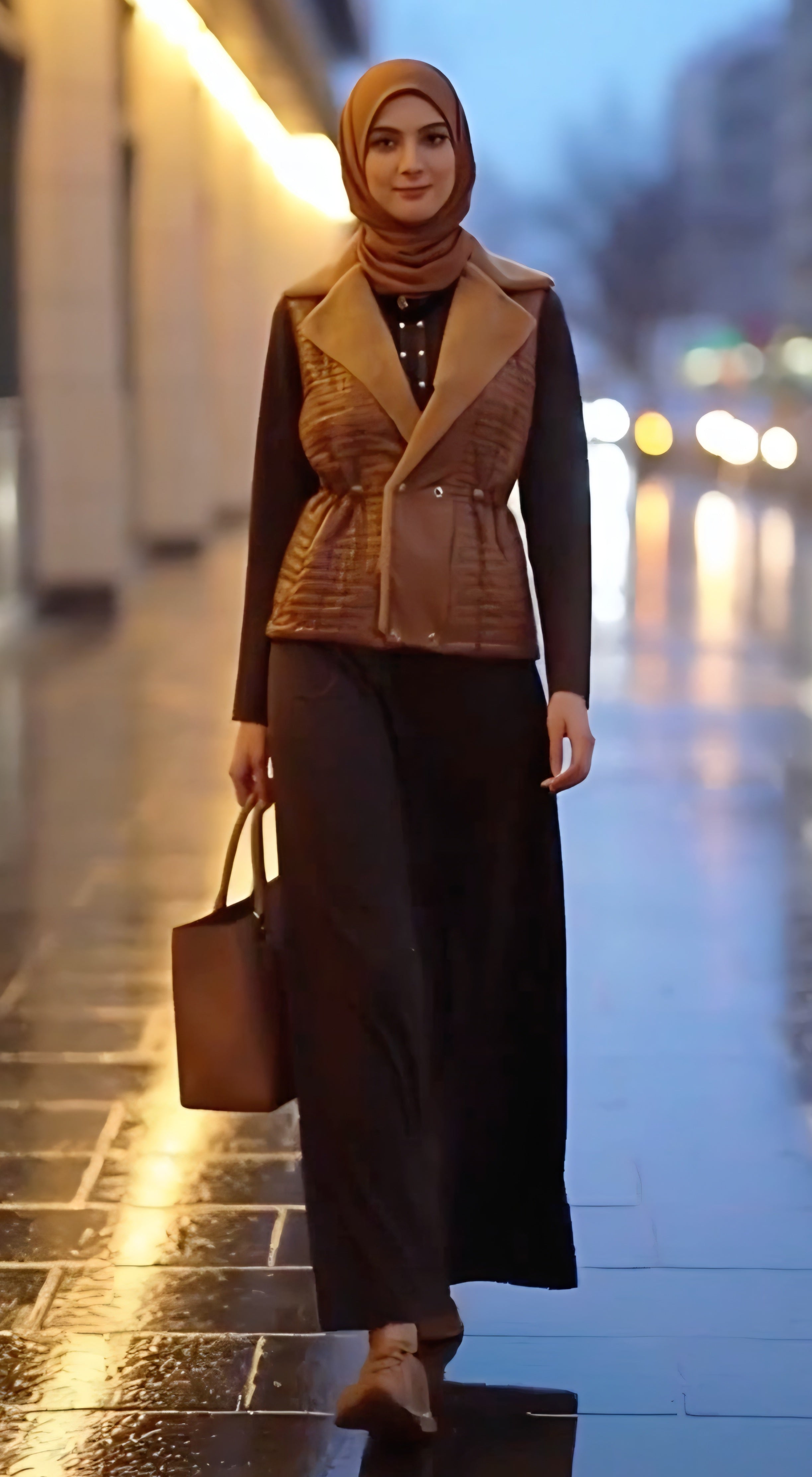 Quilted Faux Fur Layered Dress Set-Deep Cocoa